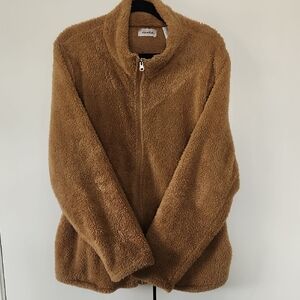 Cozy Plush Teddy Zip Jacket in Camel